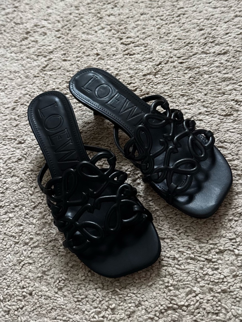 Loewe Black Braided Anagram Leather Slide Heels